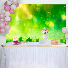 Lofaris St. Patrick's Day Backdrop, Vibrant Green Grass and Clovers Bokeh Party Decor