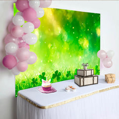 Lofaris St. Patrick's Day Backdrop, Vibrant Green Grass and Clovers Bokeh Party Decor