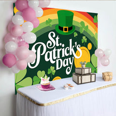 Lofaris St. Patrick's Day Backdrop, Rainbow and Leprechaun Hat Lucky Coins Decor