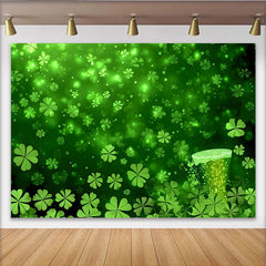 Lofaris St. Patrick's Day Backdrop, Green Lucky Shamrocks and Beer Mug Photography Background for Irish Party Decor