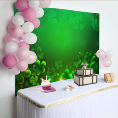 Lofaris St. Patrick's Day Backdrop, Glowing Green Shamrocks Clover Background for Irish Festival Party Decoration