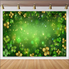 Lofaris St. Patrick's Day Backdrop, Elegant Gold and Green Clovers Frame for Irish Luck Party Photography Background