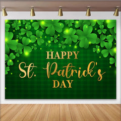 Lofaris St. Patrick's Day Backdrop, Happy St. Patrick's Day Gold Text on Green Plaid Background for Irish Party