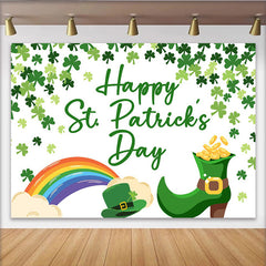 Lofaris St. Patrick's Day Backdrop, Rainbow Leprechaun Boot and Gold Coins Background for Kids Birthday Party