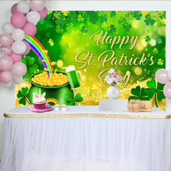 Lofaris St. Patrick's Day Backdrop, Rainbow and Pot of Gold with Golden Text Background for Irish Holiday Party