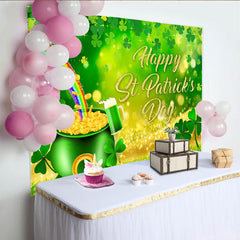 Lofaris St. Patrick's Day Backdrop, Rainbow and Pot of Gold with Golden Text Background for Irish Holiday Party