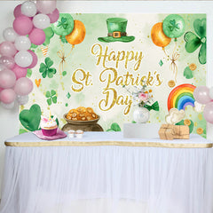 Lofaris Watercolor St. Patrick Day Shamrock and Gold Backdrop, Elegant Lucky Clover Party Decor