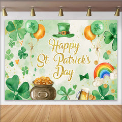 Lofaris Watercolor St. Patrick Day Shamrock and Gold Backdrop, Elegant Lucky Clover Party Decor