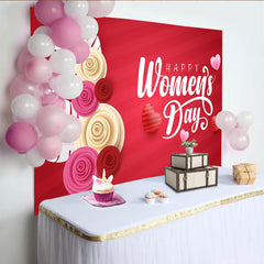 Lofaris Happy Womens Day Paper Cut Roses Backdrop, Elegant Red Floral Party Decor, 3D Flower Celebration Background