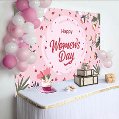 Lofaris Happy Womens Day Delicate Wildflower Backdrop, Soft Pink Spring Party Decor, Floral Celebration Background