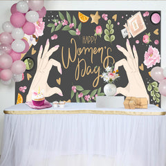 Lofaris Happy Womens Day Hands Heart and Lifestyle Backdrop, Feminine Glamour Party Decor, Celebrate Women Background
