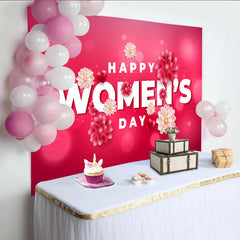 Lofaris 3D Happy Womens Day Backdrop, Bright Pink Bokeh and Flowers, International Womens Day Banner