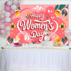 Lofaris Whimsical Pink Womens Day Backdrop, Abstract Shapes and Tulips, International Womens Day Banner