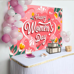 Lofaris Whimsical Pink Womens Day Backdrop, Abstract Shapes and Tulips, International Womens Day Banner