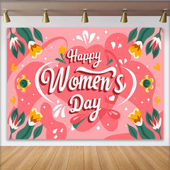 Lofaris Whimsical Pink Womens Day Backdrop, Abstract Shapes and Tulips, International Womens Day Banner