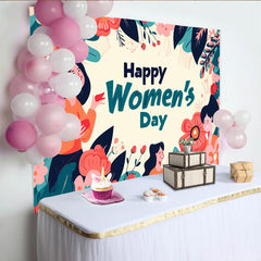 Lofaris Illustrated Womens Day Backdrop, Smiling Women and Giant Flowers, Empowerment Celebration Banner