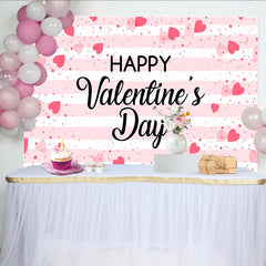 Lofaris Happy Valentines Day Backdrop, Pink Stripes and Floating Hearts, Romantic Anniversary Party Banner