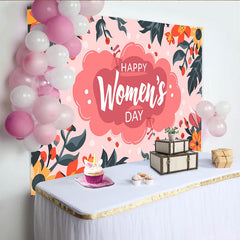 Lofaris Happy Womens Day Backdrop, Vibrant Pink Cloud and Floral Border, International Womens Day Banner