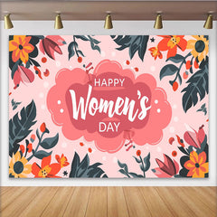 Lofaris Happy Womens Day Backdrop, Vibrant Pink Cloud and Floral Border, International Womens Day Banner