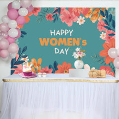 Lofaris Teal Floral Womens Day Backdrop, Coral and Peach Flower Frame, International Womens Day Celebration