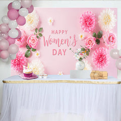 Lofaris Rose and Chrysanthemum Womens Day Backdrop, Pink Flower Flat Lay, International Womens Day Banner