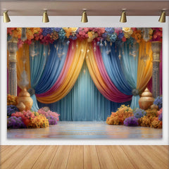 Lofaris Grand Floral Stage Backdrop, Ornate Pillars and Lanterns, Royal Wedding Party Banner