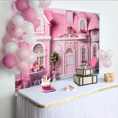 Lofaris Pink Dollhouse Cake Smash Backdrop, Girl Birthday Party Photography Background