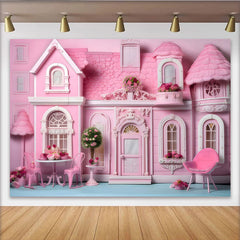 Lofaris Pink Dollhouse Cake Smash Backdrop, Girl Birthday Party Photography Background