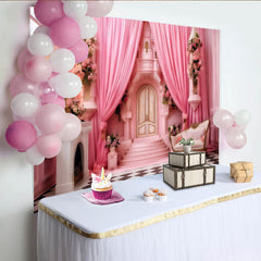 Lofaris Pink Palace Cake Smash Backdrop, Royal Castle Interior Photography Background