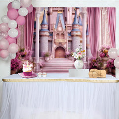 Lofaris Pink Princess Castle Backdrop, Royal Palace Entrance Birthday Party Photography Background