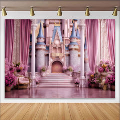 Lofaris Pink Princess Castle Backdrop, Royal Palace Entrance Birthday Party Photography Background