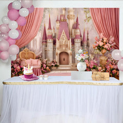 Lofaris Fairy Tale Pink Castle Backdrop, Enchanted Garden Birthday Party Photography Background