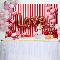 Lofaris Valentine's Day LOVE Backdrop, Red and White Striped Heart Balloons Photography Background