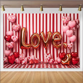 Lofaris Valentine's Day LOVE Backdrop, Red and White Striped Heart Balloons Photography Background