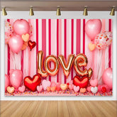 Lofaris Valentine's Day LOVE Backdrop, Pink Striped Heart Balloons Romantic Photography Background