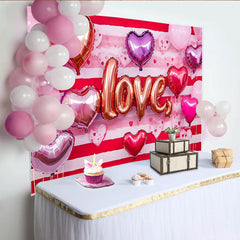 Lofaris Valentine's Day LOVE Backdrop, Red Horizontal Striped Heart Balloons Party Background