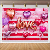 Lofaris Valentine's Day LOVE Backdrop, Red Horizontal Striped Heart Balloons Party Background
