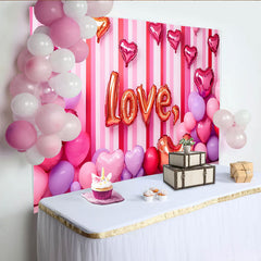 Lofaris Valentine's Day LOVE Backdrop, Pink Striped Balloon Cluster Romantic Photography Background