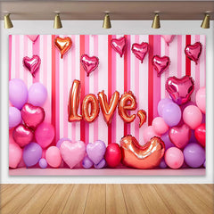 Lofaris Valentine's Day LOVE Backdrop, Pink Striped Balloon Cluster Romantic Photography Background