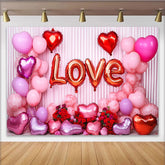 Lofaris Valentine's Day LOVE Backdrop, White Drapes and Red Rose Heart Balloons Background
