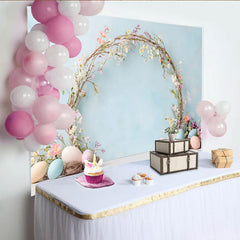 Lofaris Easter Spring Floral Arch Backdrop, Blue Pastel Eggs and Vine Photography Background
