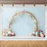 Lofaris Easter Spring Floral Arch Backdrop, Blue Pastel Eggs and Vine Photography Background