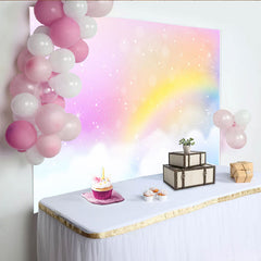 Lofaris Rainbow Cloud Star Backdrop, Pastel Sky Birthday Photography Background
