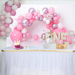 Lofaris Pink Balloon Arch First Birthday Cake Smash Backdrop, ONE Sign Girl Party Background for Photo Studio