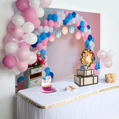 Lofaris Pink and Blue Balloon Arch Birthday Cake Smash Backdrop, Floral Wreath and Lanterns Party Background