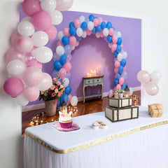 Lofaris Purple Wall Birthday Cake Smash Backdrop with Pink and Blue Balloon Arch, Romantic Candlelight Background