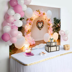 Lofaris Rainbow Heart Birthday Cake Smash Backdrop, Pink and Gold Balloon Arch with Cloud and Rainbow Decoration