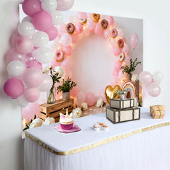 Lofaris Sweet One Donut Birthday Cake Smash Backdrop, Pink Balloon Arch and Rainbow for Girl 1st Birthday Party