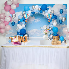 Lofaris Up Up and Away Birthday Cake Smash Backdrop, Hot Air Balloon and Blue Sky Background for TWO Party