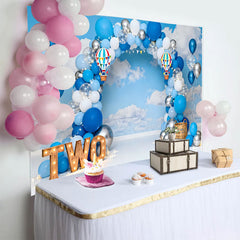 Lofaris Up Up and Away Birthday Cake Smash Backdrop, Hot Air Balloon and Blue Sky Background for TWO Party